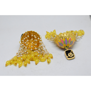 partywear meenakari handmade brass golden matte finishing stone <b>stud</b> long jhumki hoop earing for <b>girls</b> and women - Product Image 3