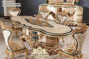 Mueble de comedor tallado pesado de estilo francés, mueble de comedor de lujo de 4 plazas de estilo italiano - Product Image 5