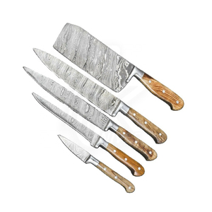 5pcs <b>Kitchen</b> Chef <b>Knives</b> Set 6.5 Inch Japanese 7CR17 440C High Carbon Stainless Steel Damascus Laser Pattern Camping <b>Knife</b> - Product Image 1