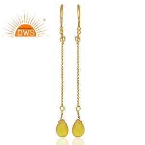 Yellow Chalcedony Gemstone Drop Earrings Wholesale Designer 14 Karat Gold Plated Sterling Silver Earrings Jewelry - Product Image 3
