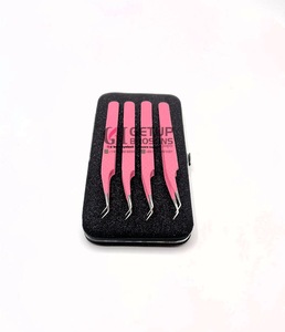 Meilleur Style 45 Degrés Rose Poudre Revêtement 45 Degrés En Acier Inoxydable Extension De Cils Pince À Épiler Pointe Argentée Logo Personnalisé Outil De Beauté - Product Image 5