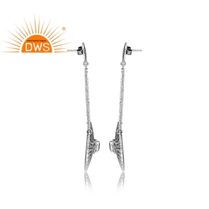 Conjunto de granate de forma redonda, proveedor de joyería de plata oxidada, pendientes largos Boohoo clásicos, venta al por mayor - Product Image 2