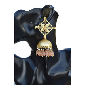 Boucles d'oreilles longues en forme de jhumka, en laiton avec finition mate dorée traditionnelle 2025, ornées de perles de pierre, pour filles et femmes - Product Image 2