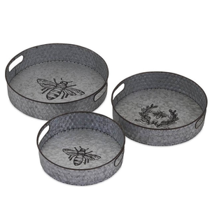 Elegant Modern Round Galvanized Metal Serving <b>Tray</b> with Hammered Finish Premium Quality <b>Catering</b> Utensil - Product Image 1