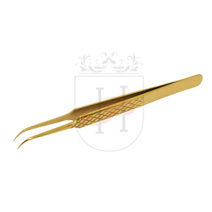 Pincettes professionnelles pour Extension de cils, en acier inoxydable, avec aiguille, Volume incurvé, de couleur or avec Design en diamant, étiquette privée - Product Image 1