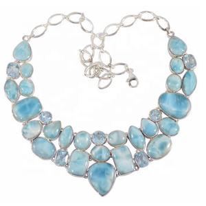 New Hot Design <b>Simple</b> 925 Sterling <b>Silver</b> Larimar Multi Gemstone <b>Necklace</b> for Woman Fashion Jewelry - Product Image 2