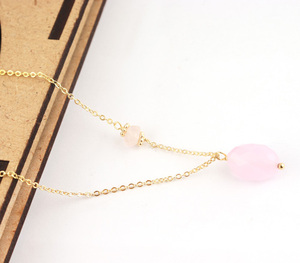 Ventas calientes 24K chapado en oro de alta calidad Roundel facetado Calcedonia rosa cuarzo rosa cadena colgante collar cadena de eslabones Islam - Product Image 1