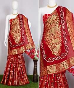 Palu Bandhani en soie colorée, nouvelle Collection de prix de gros, accessoire d'art sans cage avec sarairas tissés Zari - Product Image 2