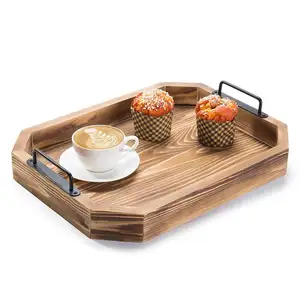 优质木制托盘手工制作矩形酒店 & 餐厅木茶盘食品供应木托托盘
