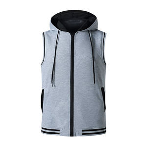 2024 <b>Men's</b> High Quality 100% Polyester Summer Gym Hoodie Casual Fashion <b>Sleeveless</b> Fitness Zipper Breathable Waterproof Quick - Product Image 5