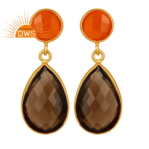 Faceted Cut Smoky Quartz Drop Earrings 14k Gold Plated Silver Women's Earrings Jewelry Manufacturer Classic Collection