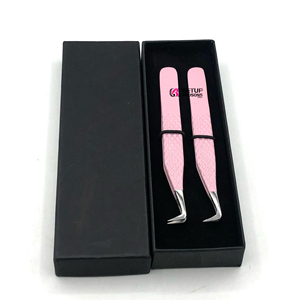 Pinzas de extensión de pestañas de acero inoxidable con revestimiento de polvo rosa claro de 90 grados de estilo profesional, instrumentos de belleza con logotipo personalizado - Product Image 2