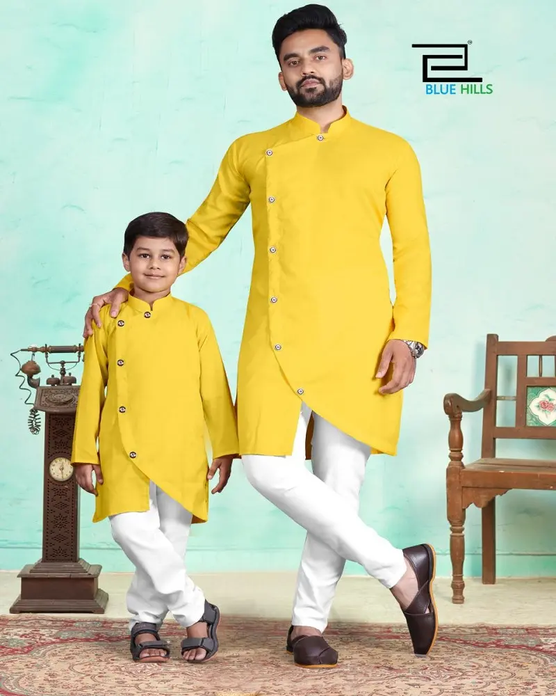Indian Ethnic Pattern Design Kids Kurta Pajama Traditional Handmade Attractive Special Occasion Party Wear Organic Color