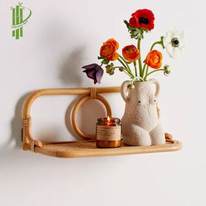 Étagère murale ronde scandinave en rotin artisanal avec rangement pour la décoration de la salle de bain et de la cuisine - Product Image 3