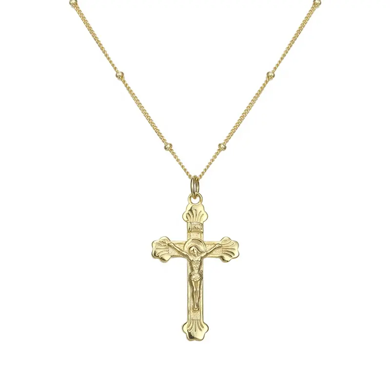 Hot selling retro 18k gold /thai silver plated jewelry Womens with Cross pendant necklace 925 silver