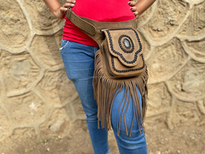 Riñonera de cuero con flecos para mujer, riñonera de moda - Product Image 2
