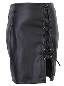 Falda lápiz de cuero informal transpirable para mujer a la moda con plumas y apliques otoño - Product Image 6