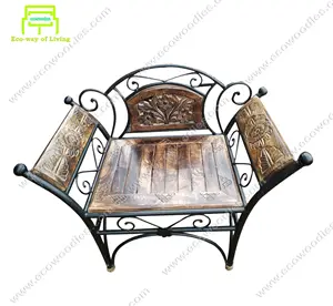 Hot Sale Stylish Carved Iron Frame Wood Sofa Chair with Backrest armchair Ideal for Restaurant Bistro Outdoor Garden Indoor