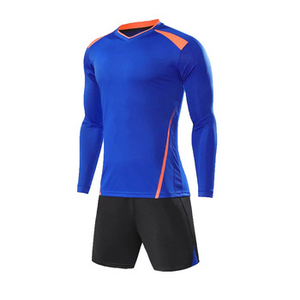 Ensemble maillot de football bleu à manches longues pour homme avec accents orange et short noir - Product Image 1
