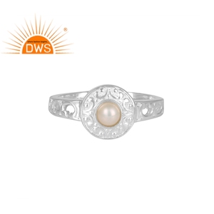 Anillo de Plata de Ley 925 con gema de perla blanca Natural, joyería de diseño indio hecha a mano - Product Image 1