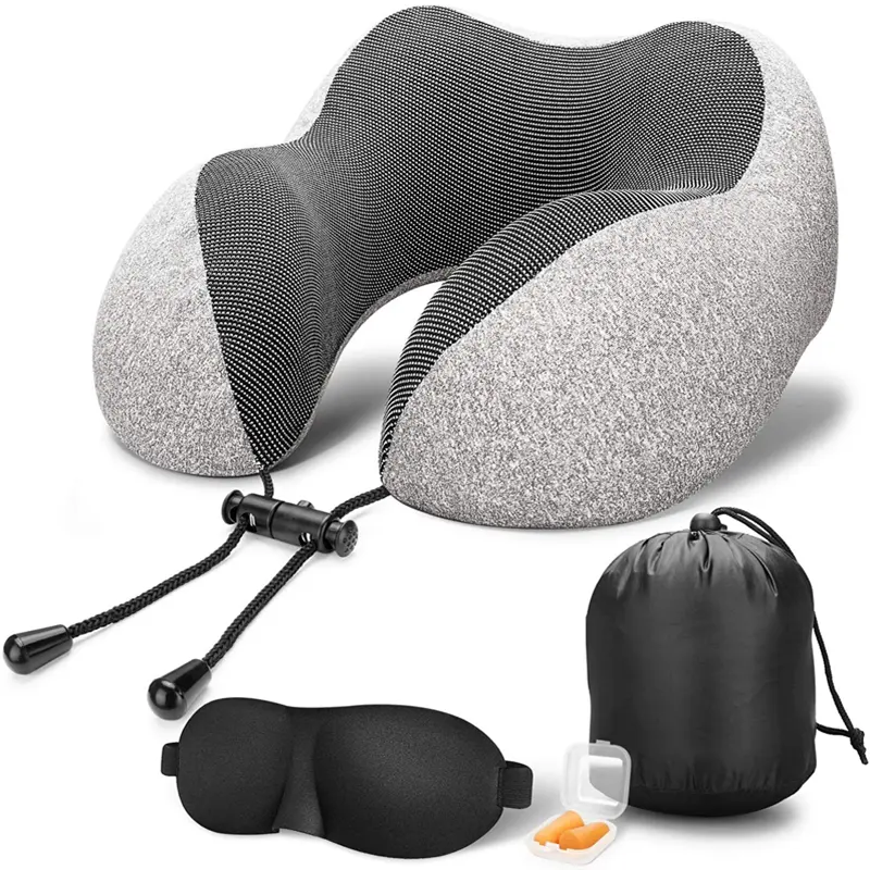 Oreiller de voyage en mousse à mémoire de forme, coussin en forme de U avec masque oculaire 3D, bouchons d'oreilles, sac de voyage pour avion parfait, nouvelle collection, 2020