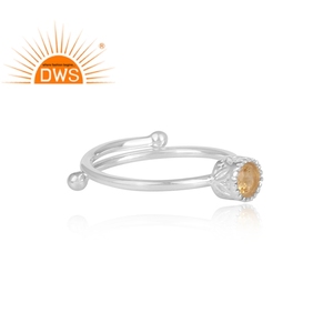 Anillo de Plata de Ley 925 con gemas de citrino, joyería con gema Natural tallada redonda - Product Image 3