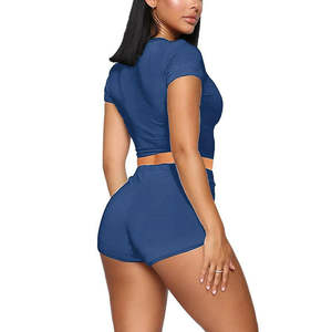 Azul claro Color de verano conjuntos de ropa de moda de algodón puro hecho Fitness conjuntos - Product Image 6