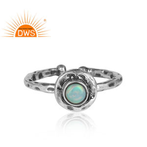 Ensemble d'Opale Ethiopienne Ronde Martelée Bague Oxydée en Argent 925 Bijouterie Collection Classique - Product Image 2