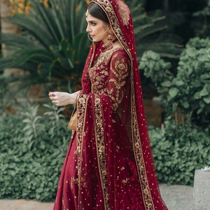 Elegante elegante indio/pakistaní larga piso longitud vestido adornado en cuentas de vidrio cristal piedra trabajo para boda = 2020 - Product Image 1