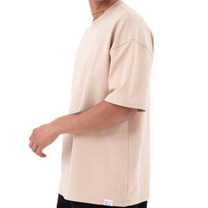 เสื้อยืดโอเวอร์ไซส์ผ้าเดนิมผ้าฝ้ายออร์แกนิค 100% คอกลม แขนสั้น สีเบจ สินค้าใหม่มาแรงปี 2022 สำหรับผู้ชาย ขายส่ง - Product Image 2