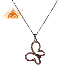 Black Rhodium Plated Silver Butterfly Shape Pendant <b>Necklace</b> Pave Set <b>Pink</b> Tourmaline <b>Necklace</b> Jewelry Wholesaler - Product Image 1