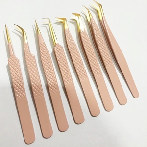 Pince à épiler d'extension de cils de poignée de diamant de vente chaude avec le volume durable de pointe d'or 24k et la pince à épiler de cils d'isolement - Product Image 3