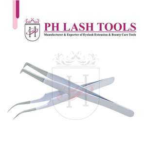 Pinzas de extensión de pestañas, par de pinzas de extensión de pestañas de satén y blanco, herramientas de maquillaje - Product Image 5