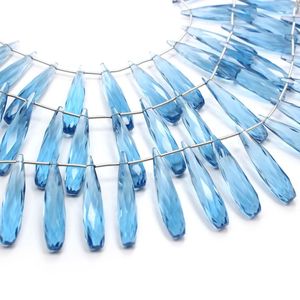 Londres bleu topaze Quartz facettes 6.5 pouces perles gouttes forme brins de pierre en vrac pour la fabrication de bijoux de haute qualité - Product Image 5