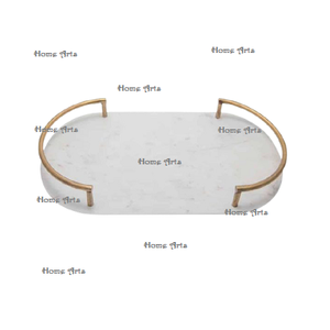 Bandeja de Servicio de Alimentos de Mármol con Asas de Latón, Tamaño Personalizado, Forma Rectangular, Bandeja de Servicio de Té y Café en Venta - Product Image 4