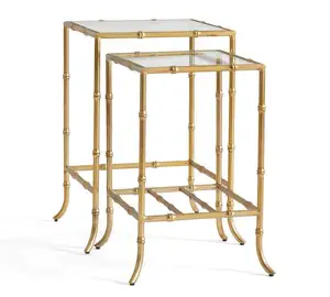 Table latérale en bambou vernis en laiton massif, carré, doré, meuble d'extérieur
