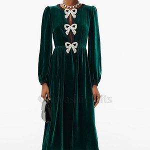 Spettacolare di cristallo-fiocco di <span class=keywords><strong>velluto</strong></span> <span class=keywords><strong>midi</strong></span> <span class=keywords><strong>vestito</strong></span> delle donne del <span class=keywords><strong>vestito</strong></span> di vendita del commercio all'ingrosso del <span class=keywords><strong>vestito</strong></span> - Product Image 1