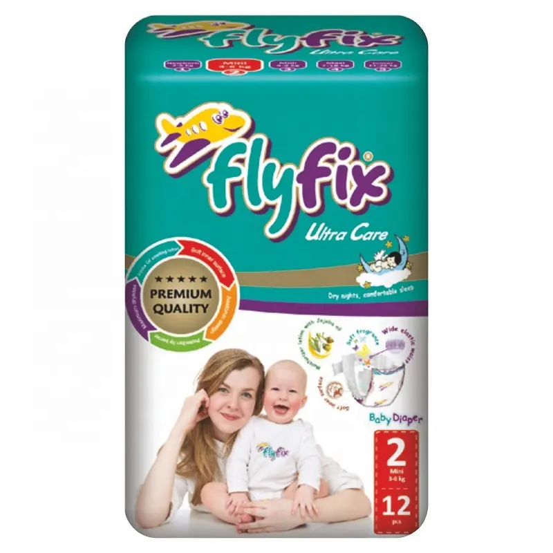 حفاضات أطفال Flyfix عالية الجودة من سلسلة قياسية من تركيا تنتج من تركيا OEM ناعمة وجافة مع حفاضات عالية الجودة