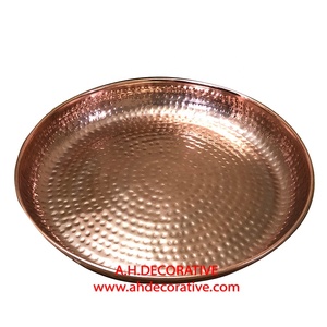 สง่างามที่มีคุณภาพสูงโลหะโค้งมนทำด้วยมือตอกการออกแบบที่มีทองแดงจบอาหารถาดเสิร์ฟ - Product Image 4