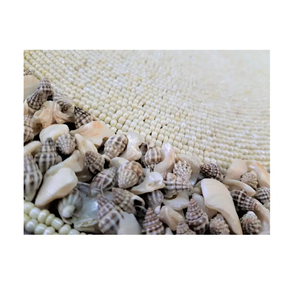 Hình Chữ Nhật Trắng Beaded Placemat Với Sea Shell Sequined Glass Hạt Bảng Mats Trắng Glass Hạt Mats Nhà Sản Xuất