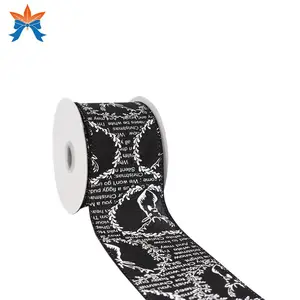 Black Fabric with White Merry Christmas Wired Ribbon Roll