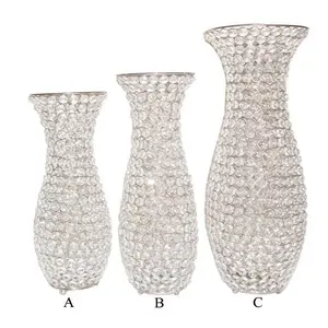 क्रिस्टल मनके धातु फूल फूलदान सेट के तीन अलग अलग आकार हस्त फूल धारक प्राचीन डिजाइन कम कीमत फैंसी फूल बर्तन