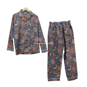 Premium indio algodón estampado floral de talla grande verano otoño primavera cómodo pijama de Punto 2 piezas conjunto ropa de dormir al por mayor - Product Image 1