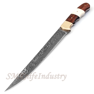 Cuchillo de pesca de Damasco forjado a mano, personalizado, con Funda de cuero, smk1649 - Product Image 1