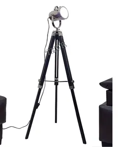 Deniz spot koleksiyon tasarımcı kahverengi ahşap Tripod standı nikel kaplama | Modern klasik dekoratif ev ve ofis ışığı