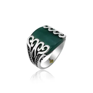 925K Sterling Silver Design New Style Turkish Men Agate Ring