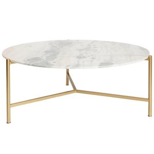 Modern <b>Round</b> Marble Coffee <b>Table</b> with Metal Frame Golden Color for Home Living Room Wholesale <b>White</b> Marble Furniture - Product Image 1