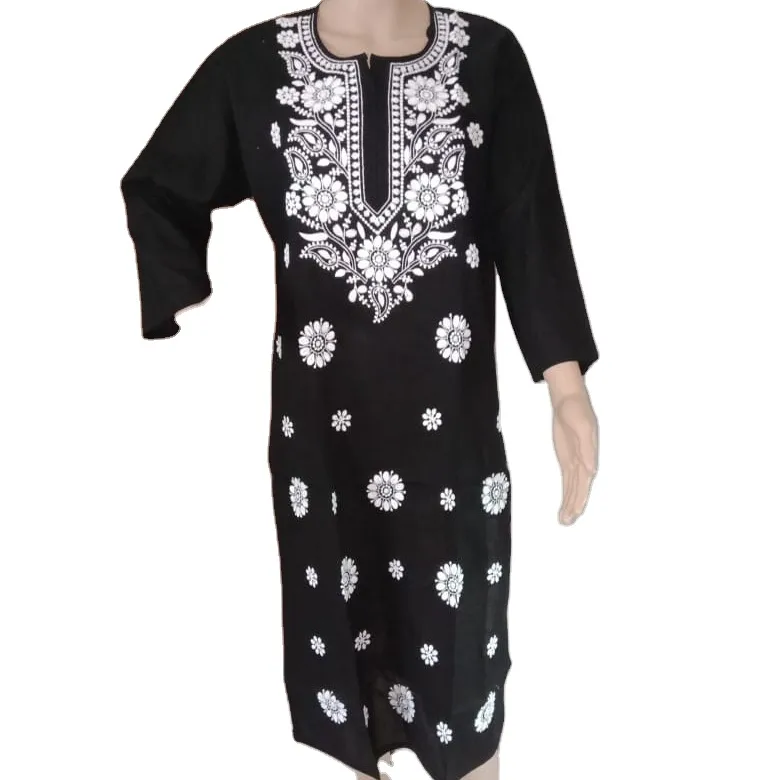 Toptan pamuk nakış Kurtis tunik-Lucknow chikan nakış pamuk kurta-yaz giyim pamuk kurtis-üstün tunikler