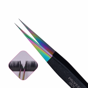 Pincettes à pointe droite pour Extension de cils, pinces de haute qualité à bout droit, de couleur noire scintillante et multicolores, possibilité d'étiquette privée - Product Image 1