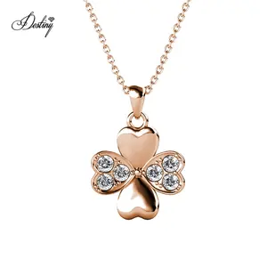 Destiny Jewellery High Quality Sweet Lucky Four Leaf Clover Charm Pendant Necklace With Austria Crystals